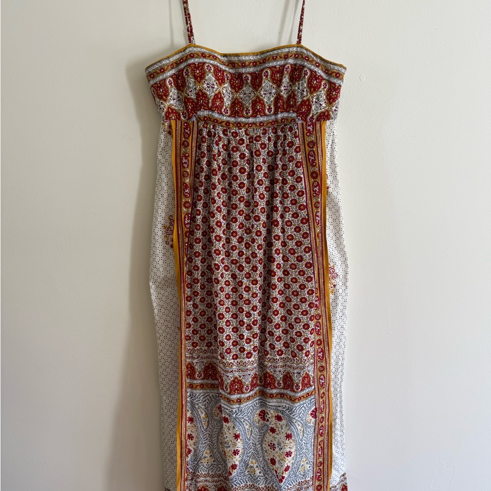 Boston Proper Red and White Patterned Maxi Dress